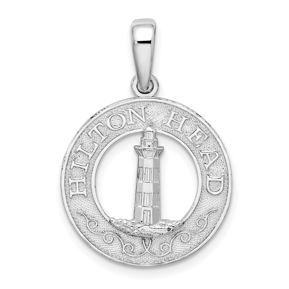 Sterling Silver Small Travel Textured Hilton Head Lighthouse Necklace Pendant